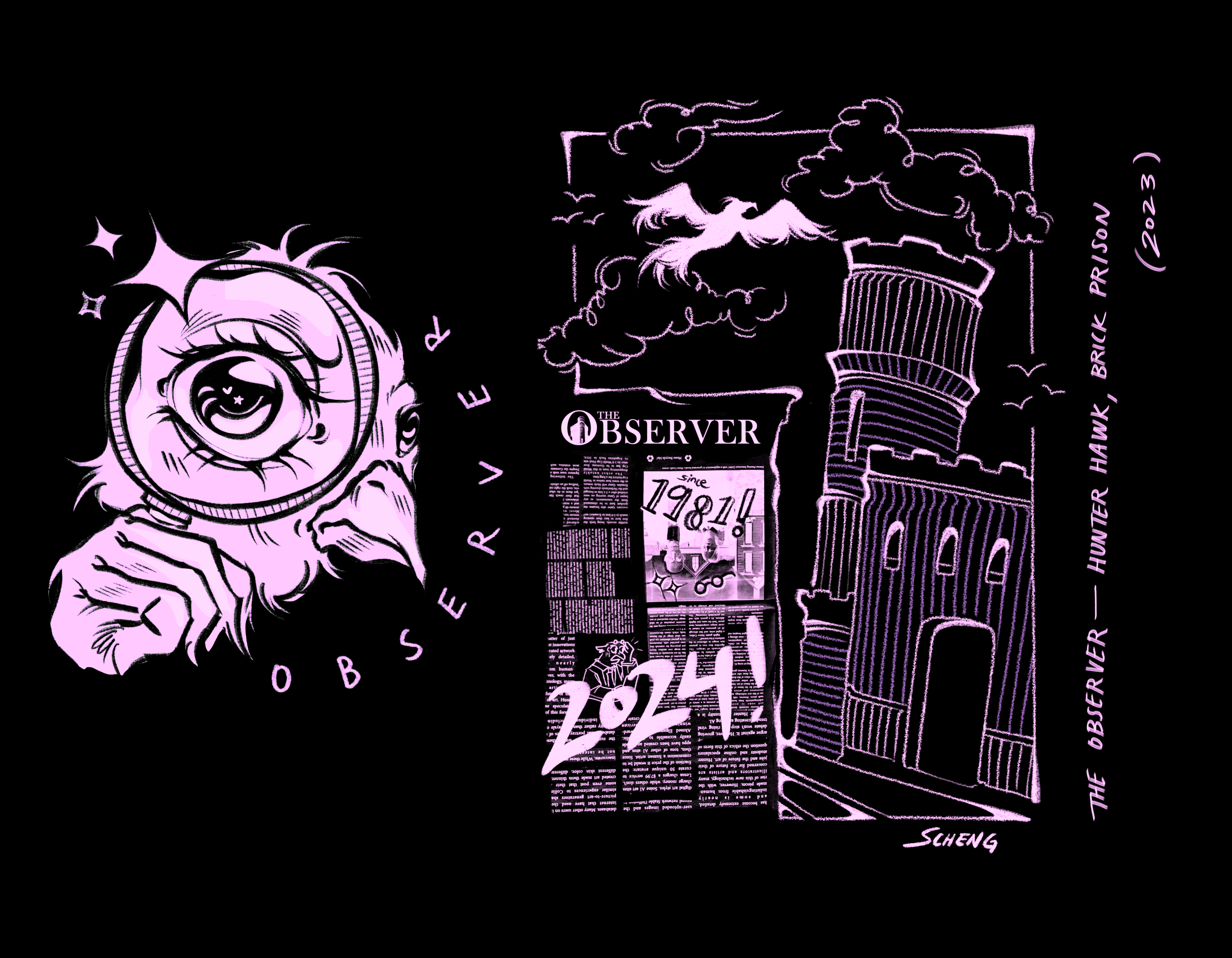 The Observer (School Newspaper) Merch Design, Hunter Hawk themed.